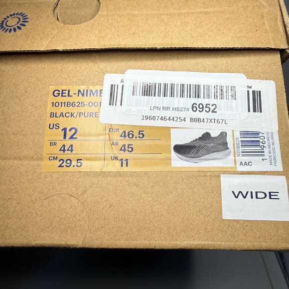 ASICS Gel Nimbus 25 Black White Men’s Size 12W Running Shoes NEW with Tags - Picture 9 of 9